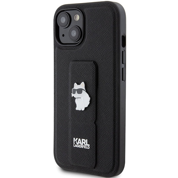Custodia MagSafe per Apple iPhone 15, Karl Lagerfeld, Saffiano Gripstand Choupette, Nera