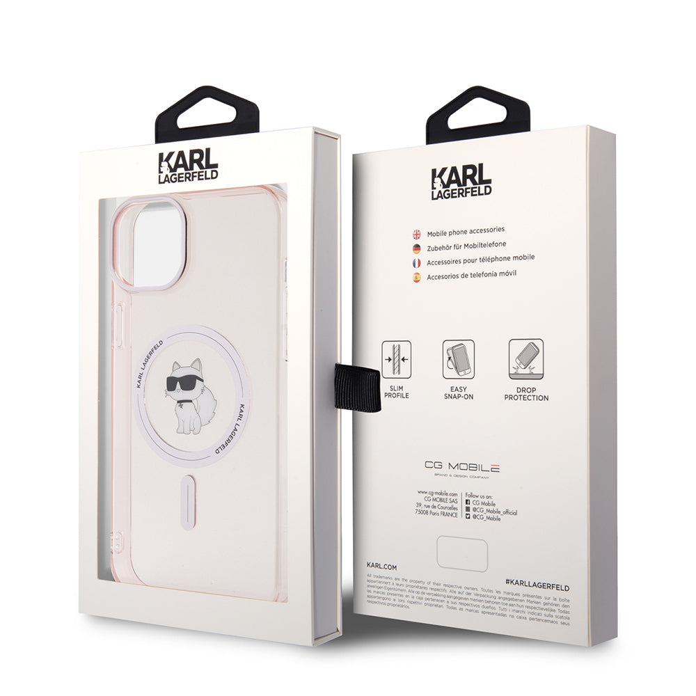 Custodia MagSafe per Apple iPhone 15 Plus / 14 Plus, Karl Lagerfeld, IML Choupette, Rosa