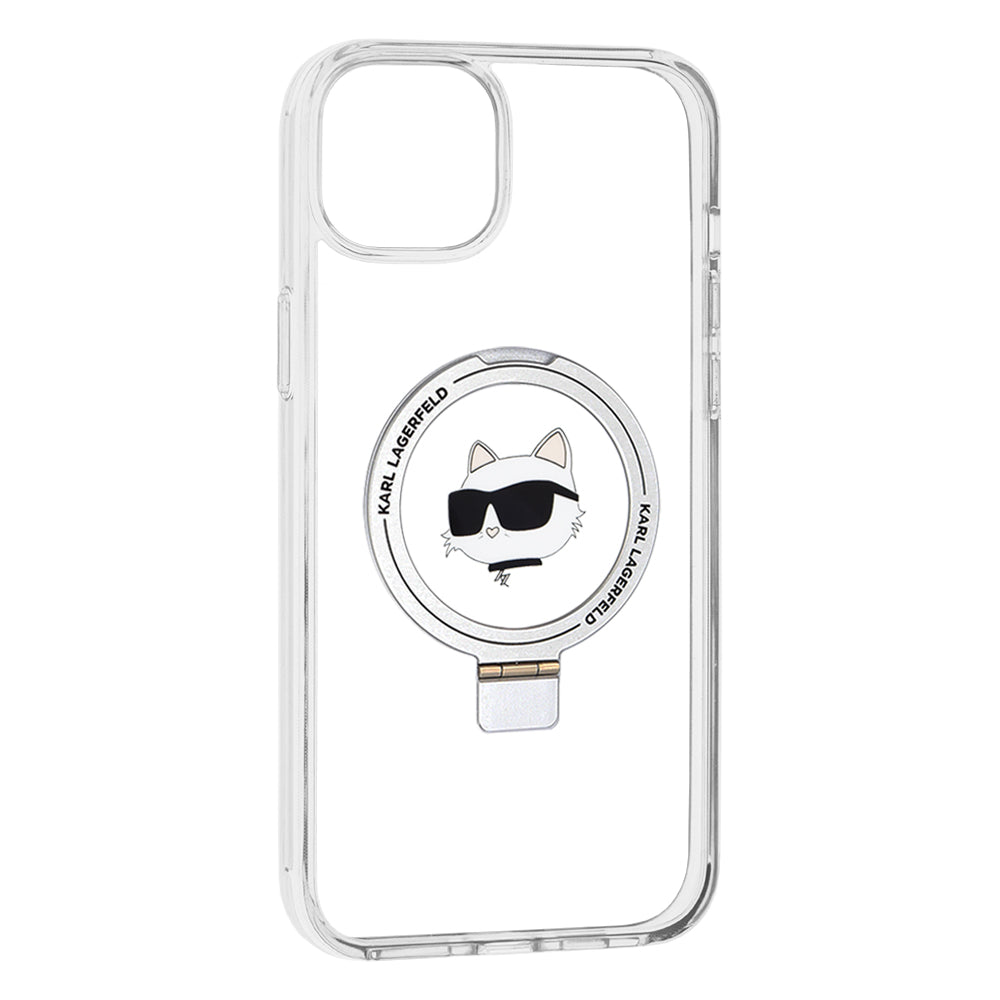 Custodia MagSafe per Apple iPhone 15 Plus / 14 Plus, Karl Lagerfeld, Ring Stand Choupette's Head, Bianca