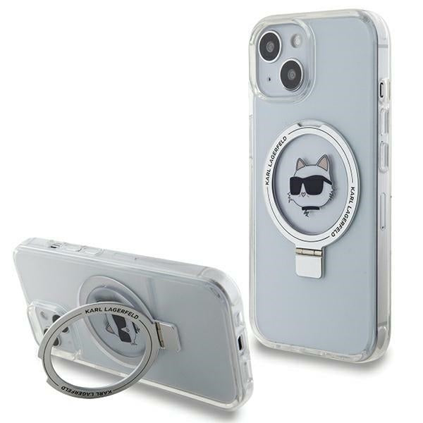 Custodia MagSafe per Apple iPhone 15 Plus / 14 Plus, Karl Lagerfeld, Ring Stand Choupette's Head, Bianca