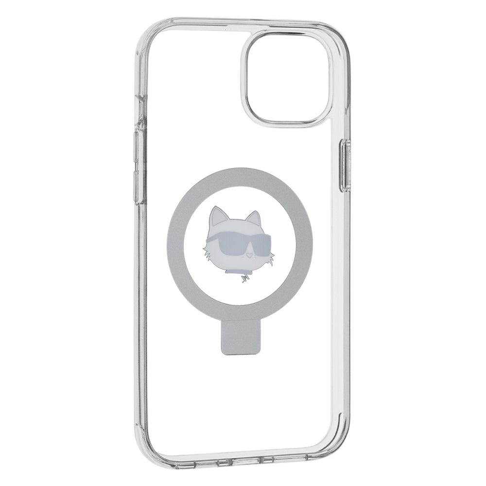 Custodia MagSafe per Apple iPhone 15 Plus / 14 Plus, Karl Lagerfeld, Ring Stand Choupette's Head, Bianca