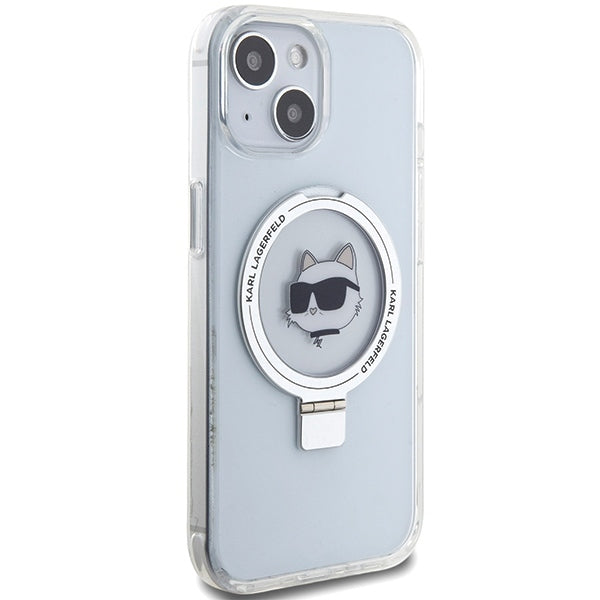 Custodia MagSafe per Apple iPhone 15 Plus / 14 Plus, Karl Lagerfeld, Ring Stand Choupette's Head, Bianca
