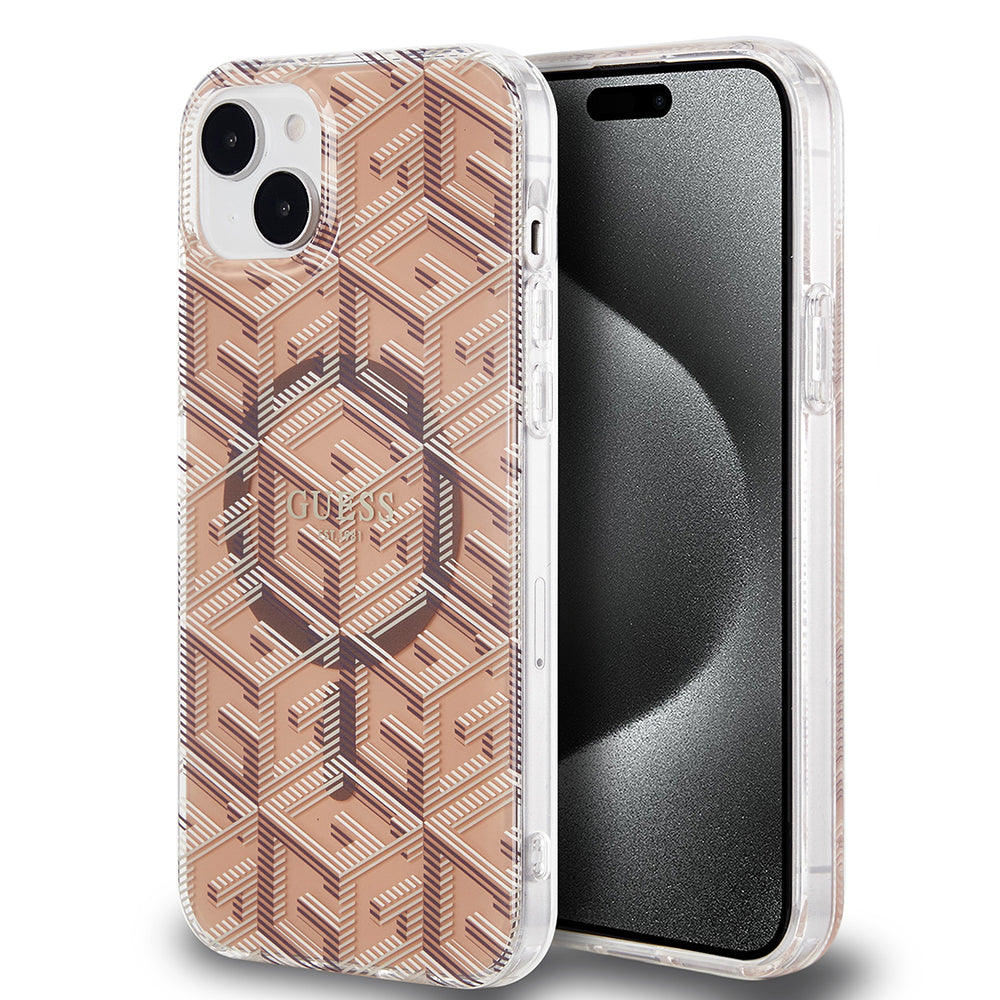 Custodia MagSafe per Apple iPhone 15 Plus, Guess, IML Gcube, Marrone