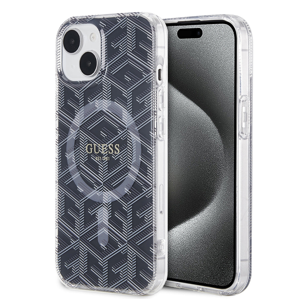Custodia MagSafe per Apple iPhone 15 Plus, Guess, IML Gcube, Nera