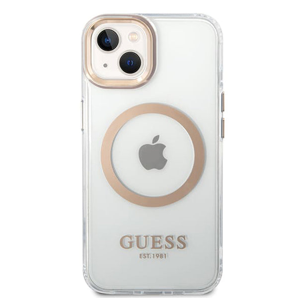 Custodia MagSafe per Apple iPhone 15 Plus, Guess, Metal Outline, Dorata