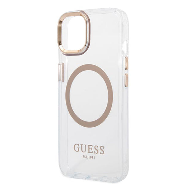 Custodia MagSafe per Apple iPhone 15 Plus, Guess, Metal Outline, Dorata