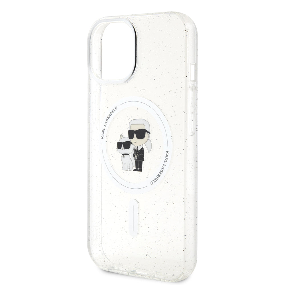 Custodia MagSafe per Apple iPhone 15 Plus, Karl Lagerfeld, Glitter Karl & Choupette, Trasparente