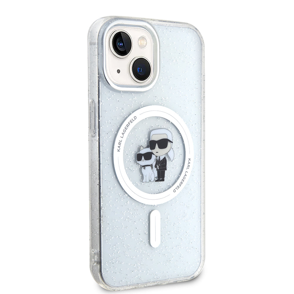 Custodia MagSafe per Apple iPhone 15 Plus, Karl Lagerfeld, Glitter Karl & Choupette, Trasparente