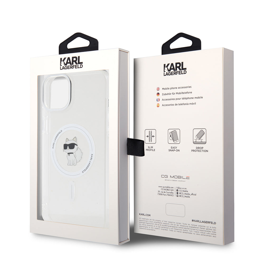 Custodia MagSafe per Apple iPhone 15 Plus / 14 Plus, Karl Lagerfeld, IML Choupette, Trasparente