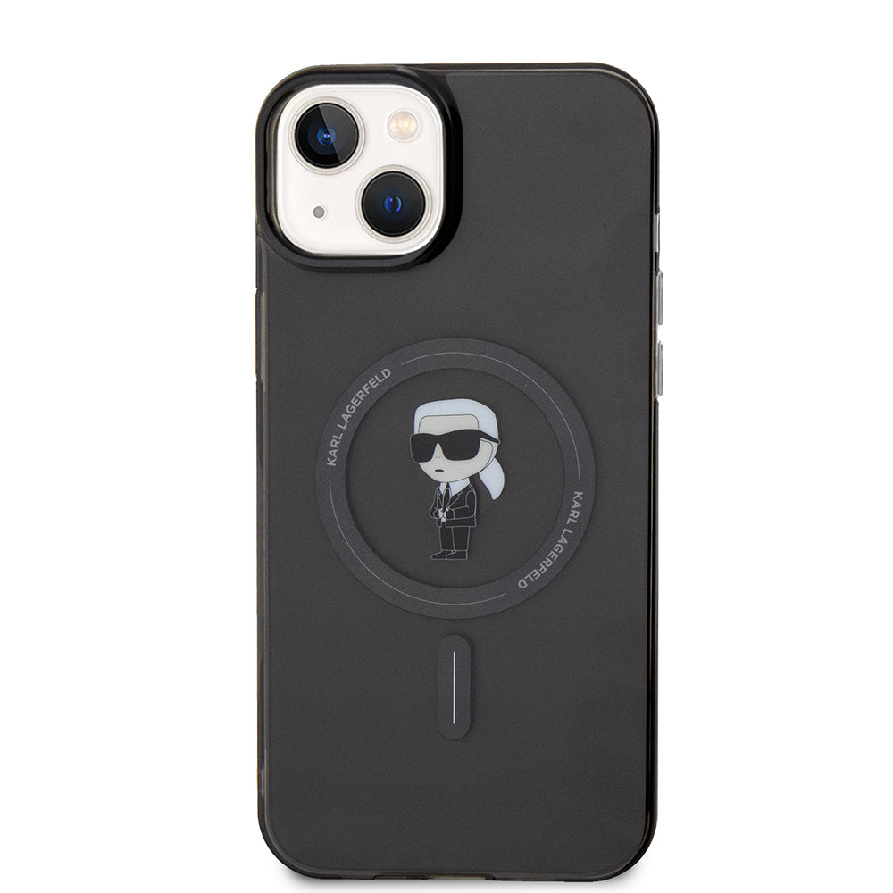 Custodia MagSafe per Apple iPhone 15 Plus, Karl Lagerfeld, IML Ikonik Karl, Nera
