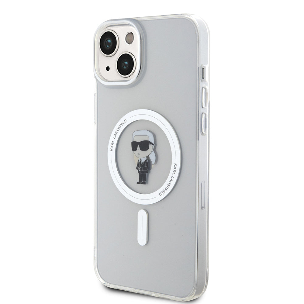 Custodia MagSafe per Apple iPhone 15 Plus, Karl Lagerfeld, IML Ikonik Karl, Trasparente