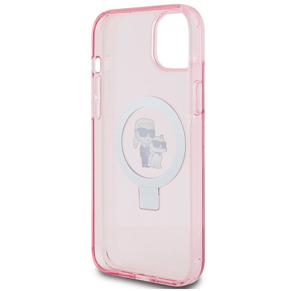 Custodia MagSafe per Apple iPhone 15 Plus, Karl Lagerfeld, Ring Stand Karl & Choupette, Rosa