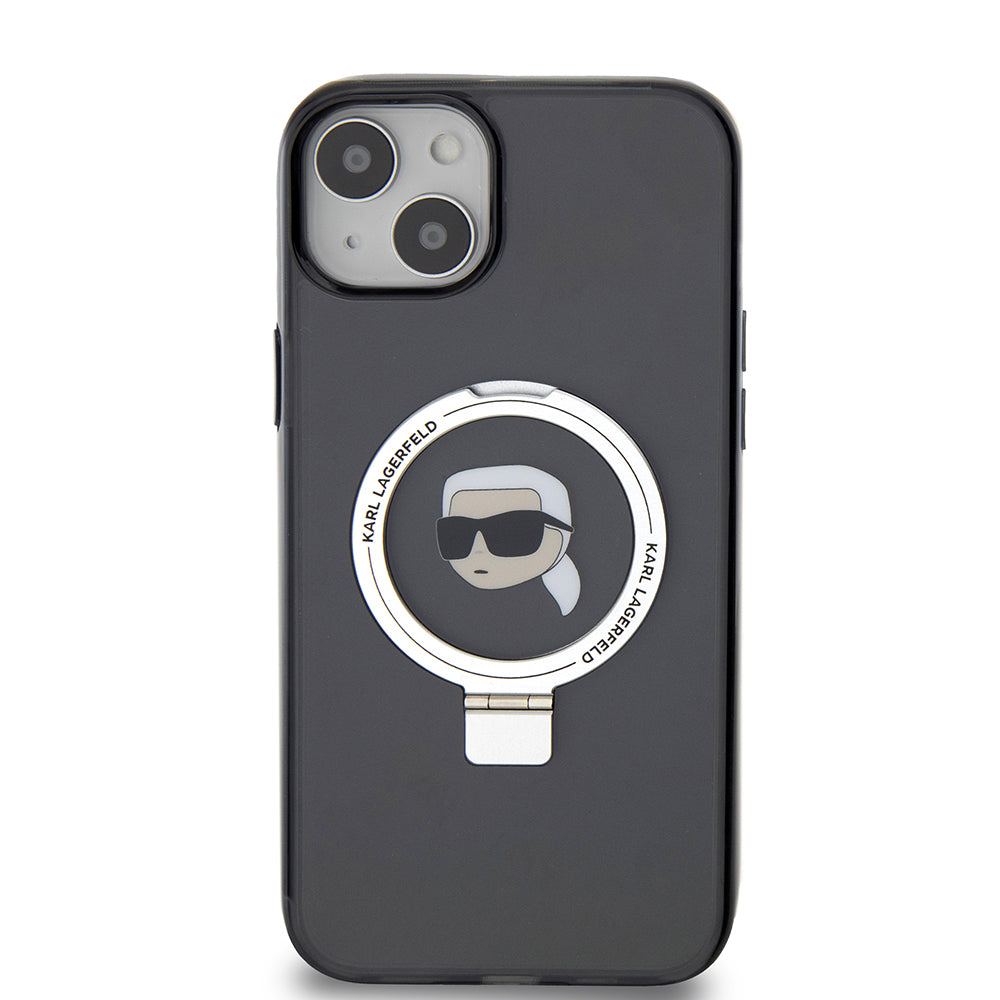 Custodia MagSafe per Apple iPhone 15 Plus, Karl Lagerfeld, Ring Stand Karl's Head, Nera