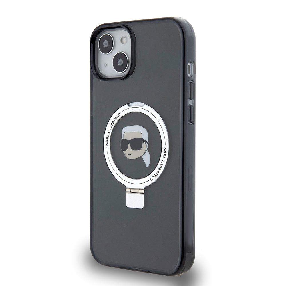 Custodia MagSafe per Apple iPhone 15 Plus, Karl Lagerfeld, Ring Stand Karl's Head, Nera