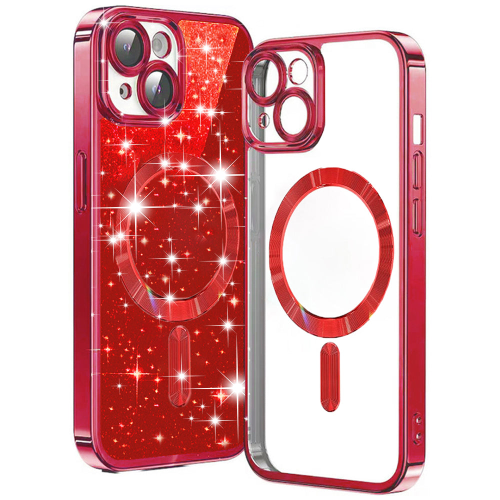 Custodia MagSafe per Apple iPhone 15 Plus, Techsuit, Luxury Glitter, Rossa