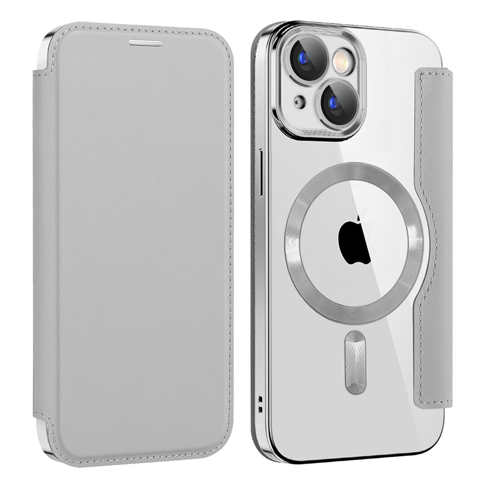 Custodia MagSafe per Apple iPhone 15 Plus, Techsuit, SmartMag Book, Grigio