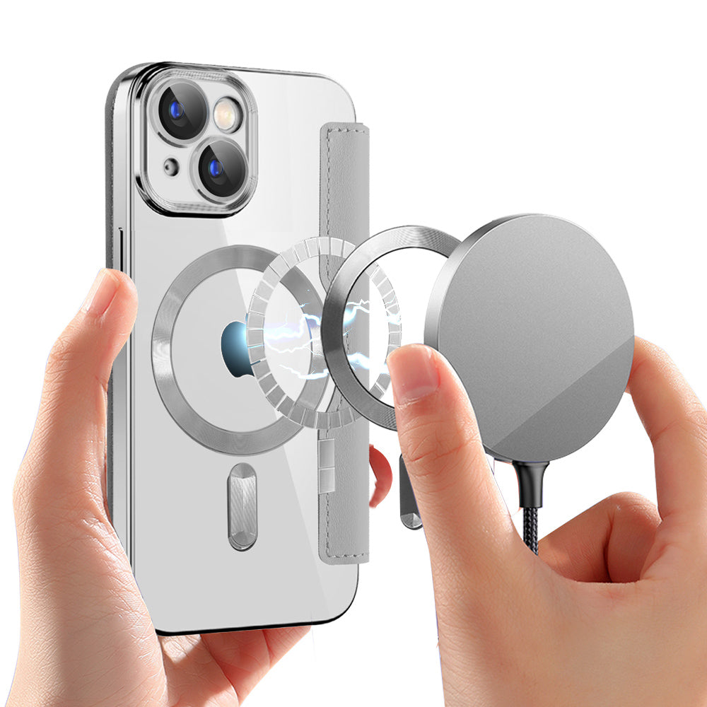 Custodia MagSafe per Apple iPhone 15 Plus, Techsuit, SmartMag Book, Grigio