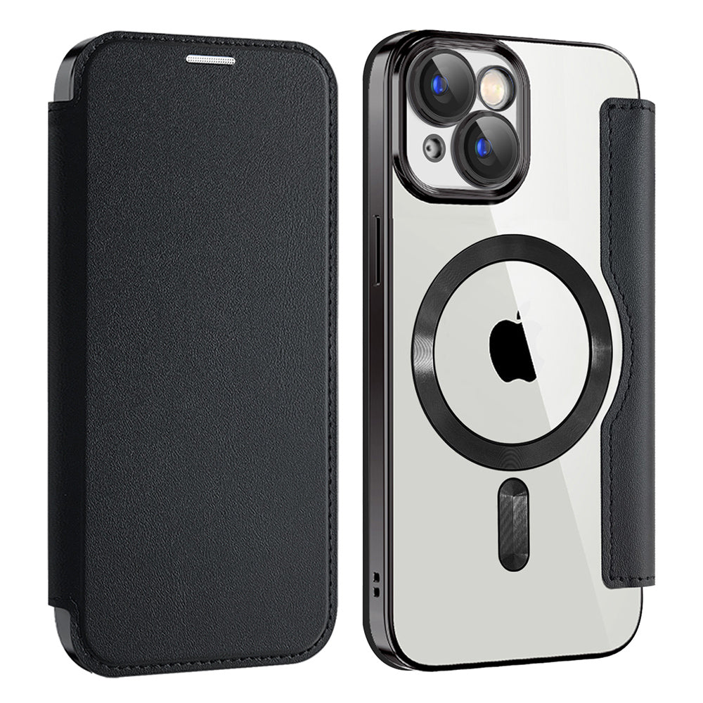 Custodia MagSafe per Apple iPhone 15 Plus, Techsuit, SmartMag Book, Nera