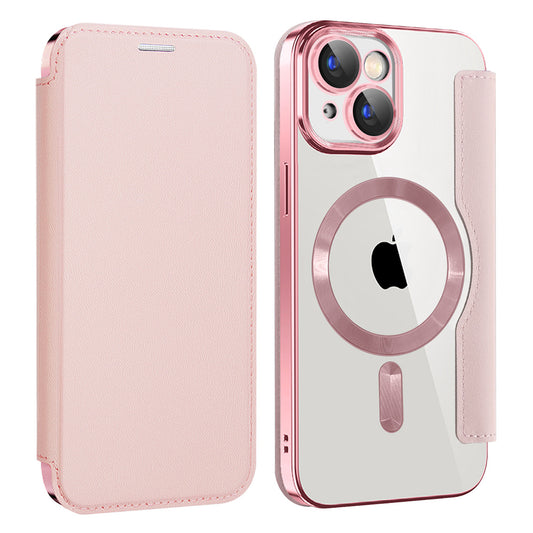 Custodia MagSafe per Apple iPhone 15 Plus, Techsuit, SmartMag Book, Rosa