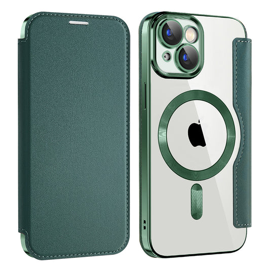Custodia MagSafe per Apple iPhone 15 Plus, Techsuit, SmartMag Book, Verde