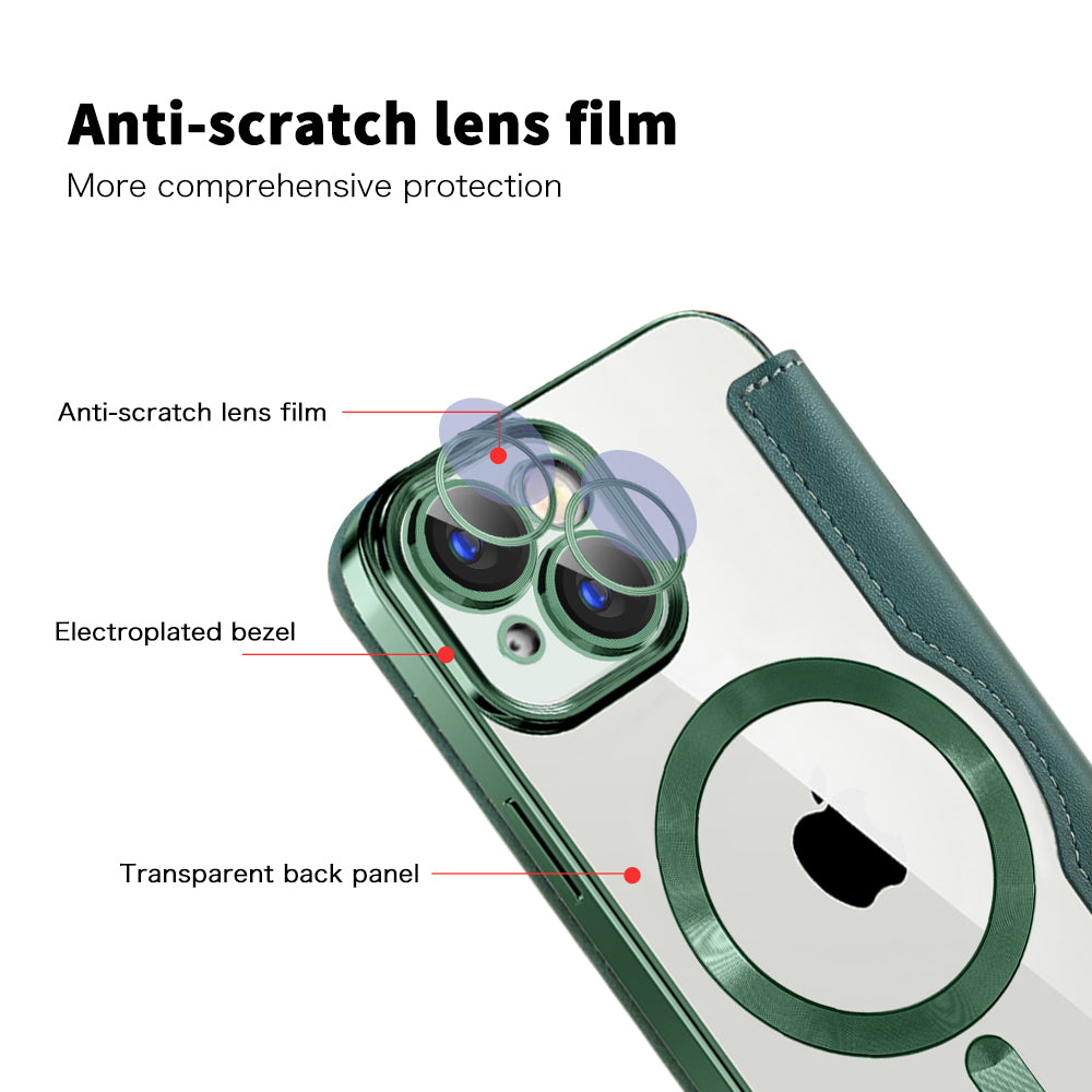 Custodia MagSafe per Apple iPhone 15 Plus, Techsuit, SmartMag Book, Verde