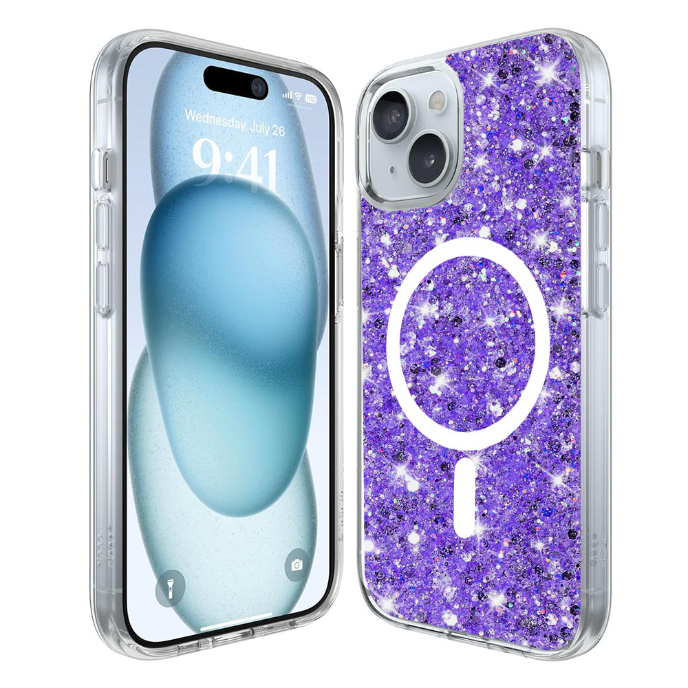 Custodia MagSafe per Apple iPhone 15 Plus, Techsuit, Sparkly Glitter, Viola