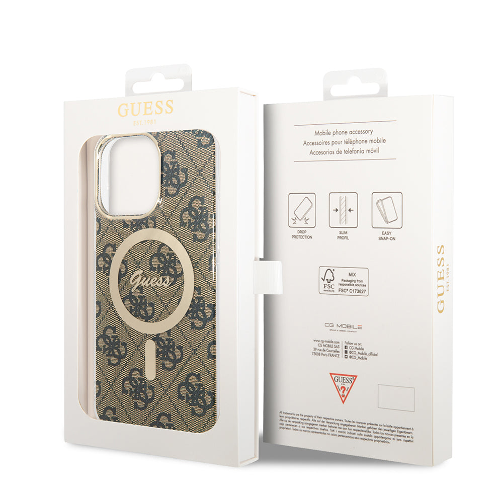 Custodia MagSafe per Apple iPhone 15 Pro, Guess, 4G IML, Marrone