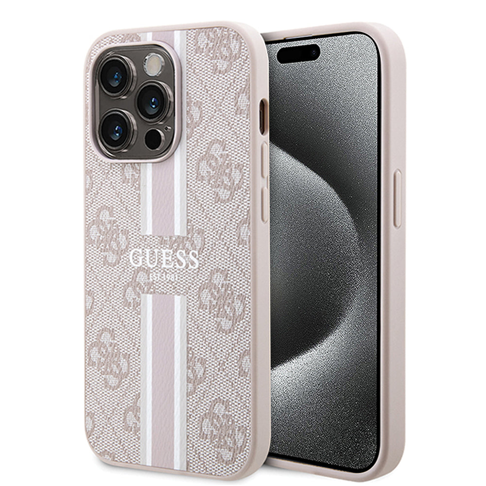 Custodia MagSafe per Apple iPhone 15 Pro, Guess, 4G Printed Stripes, Rosa