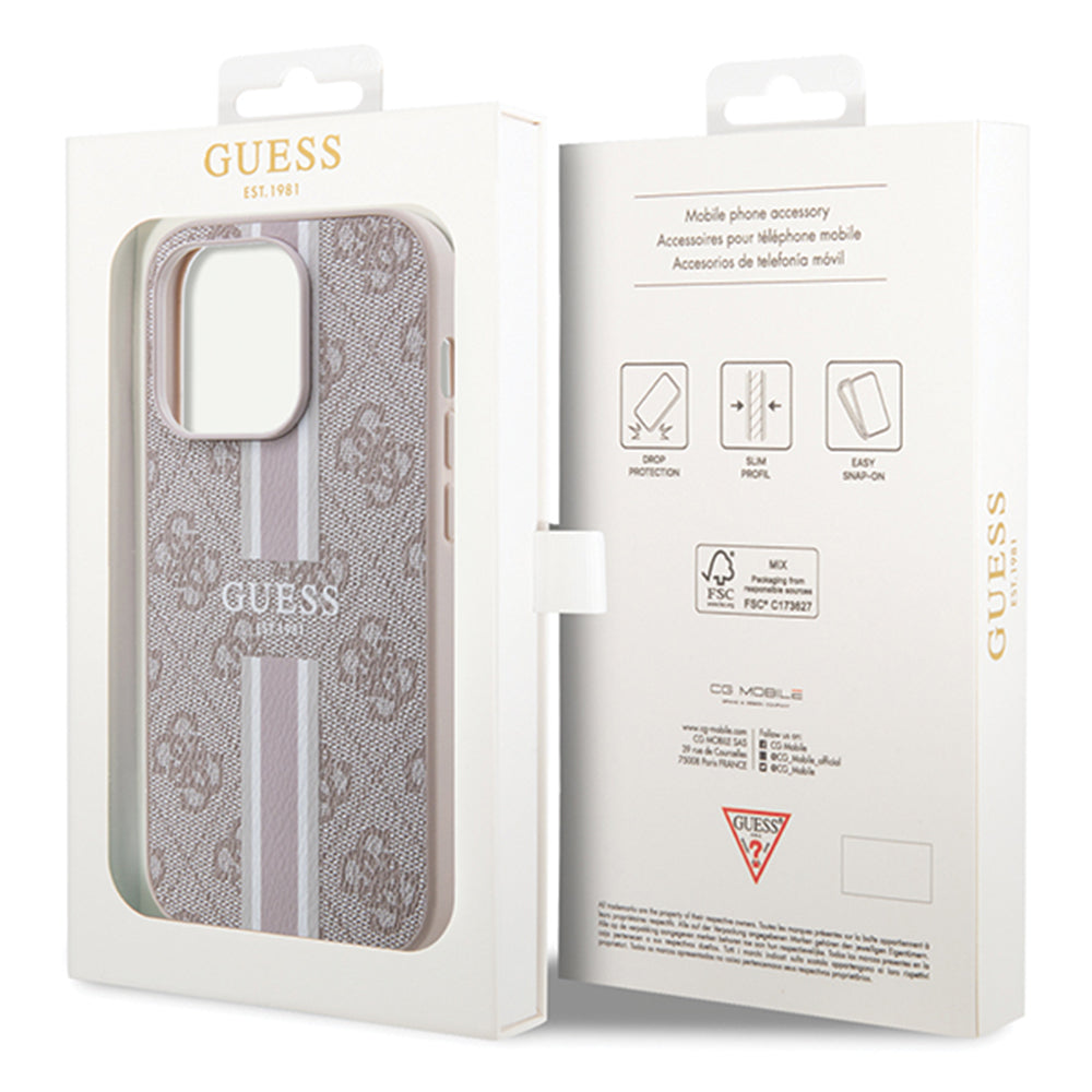 Custodia MagSafe per Apple iPhone 15 Pro, Guess, 4G Printed Stripes, Rosa