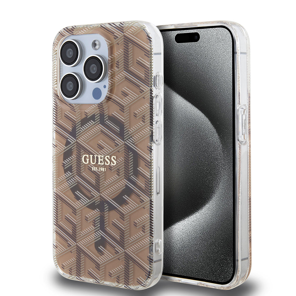 Custodia MagSafe per Apple iPhone 15 Pro, Guess, IML Gcube, Marrone