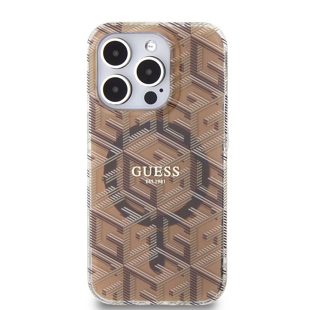 Custodia MagSafe per Apple iPhone 15 Pro, Guess, IML Gcube, Marrone