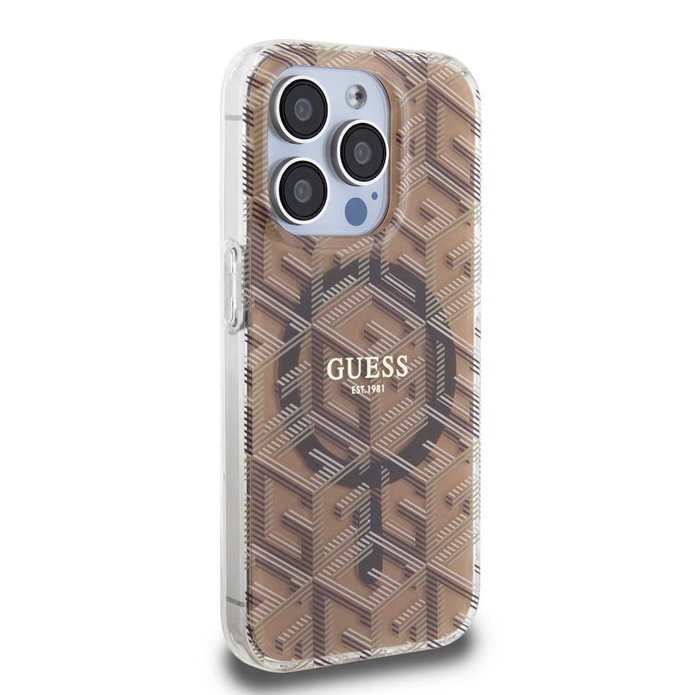 Custodia MagSafe per Apple iPhone 15 Pro, Guess, IML Gcube, Marrone