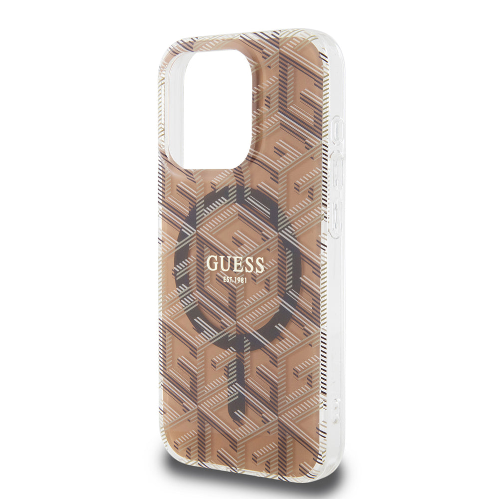 Custodia MagSafe per Apple iPhone 15 Pro, Guess, IML Gcube, Marrone