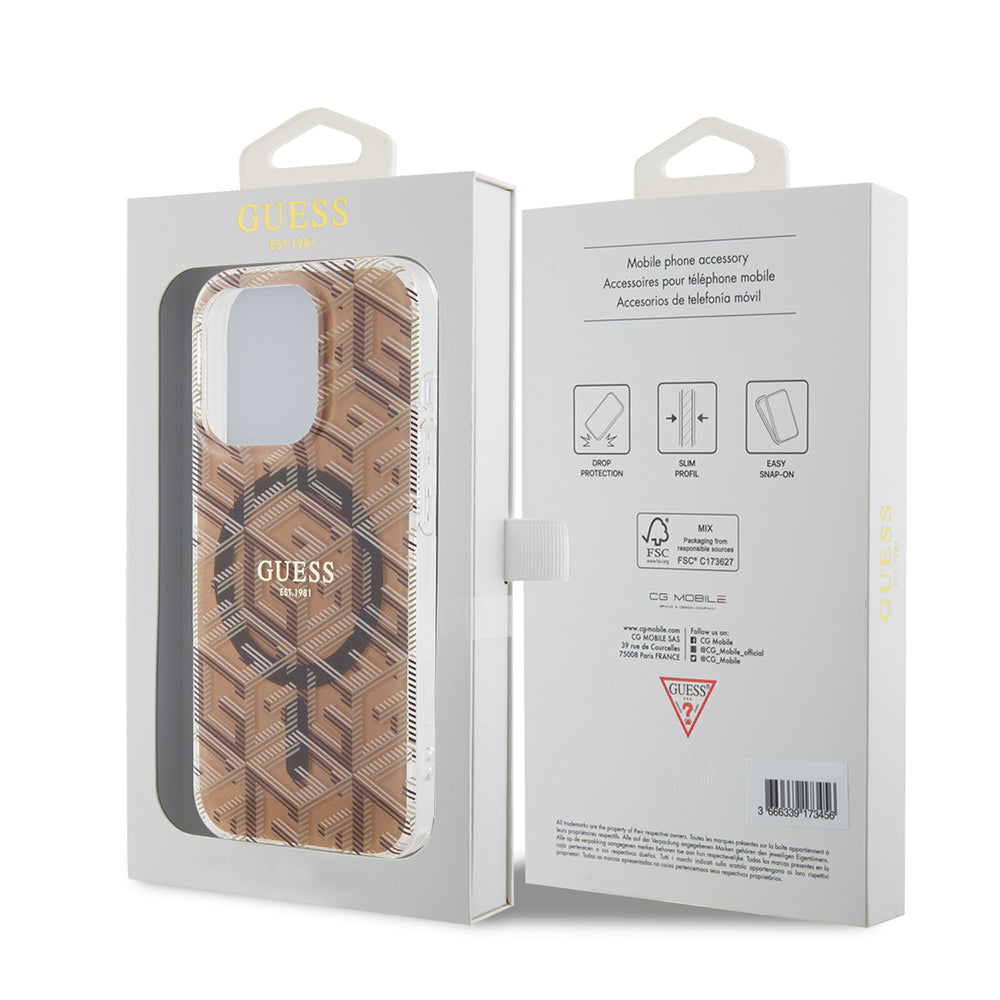 Custodia MagSafe per Apple iPhone 15 Pro, Guess, IML Gcube, Marrone