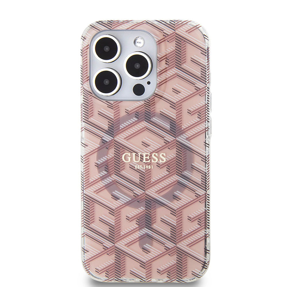 Custodia MagSafe per Apple iPhone 15 Pro, Guess, IML Gcube, Rosa