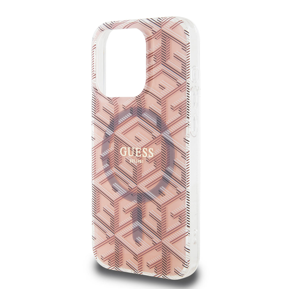 Custodia MagSafe per Apple iPhone 15 Pro, Guess, IML Gcube, Rosa