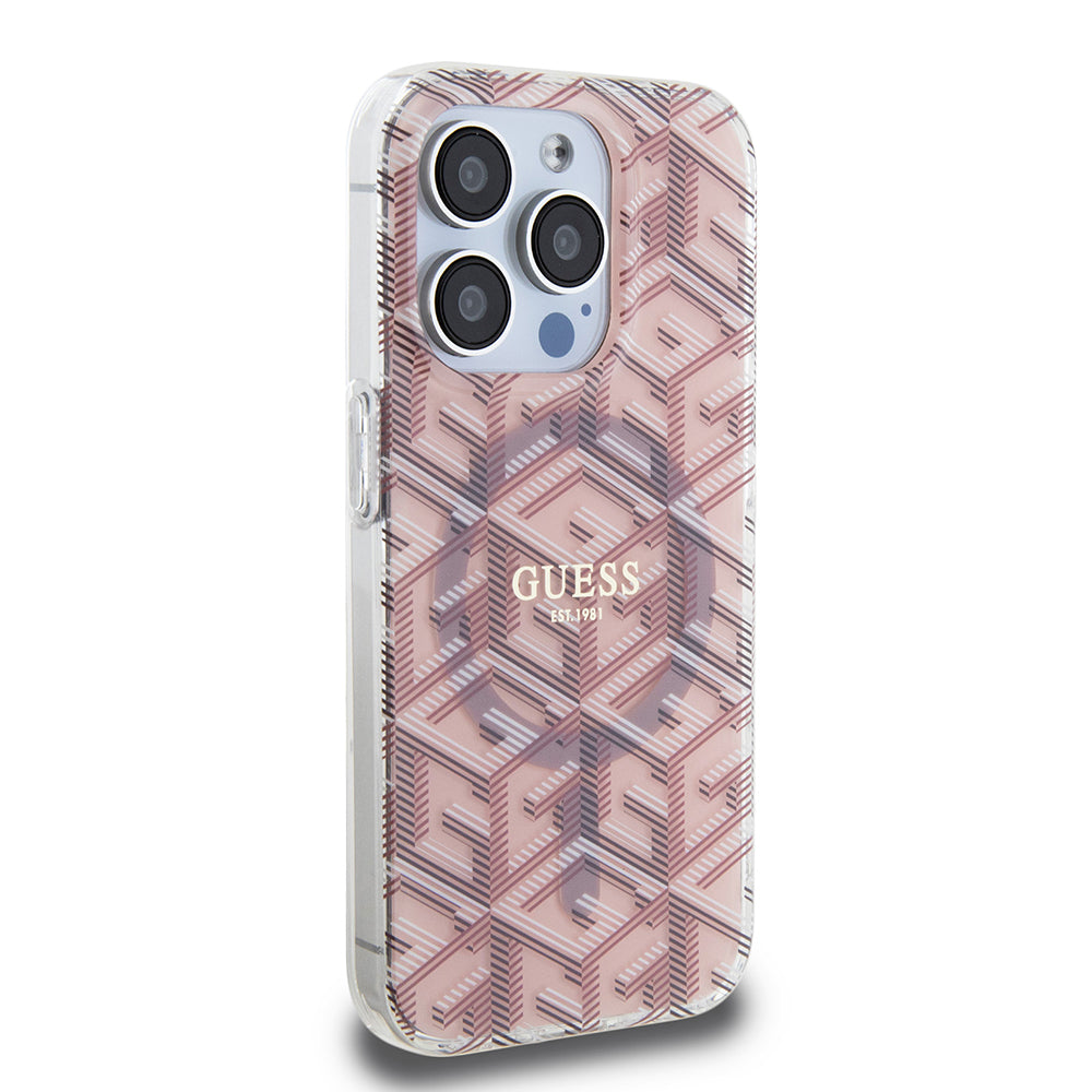Custodia MagSafe per Apple iPhone 15 Pro, Guess, IML Gcube, Rosa