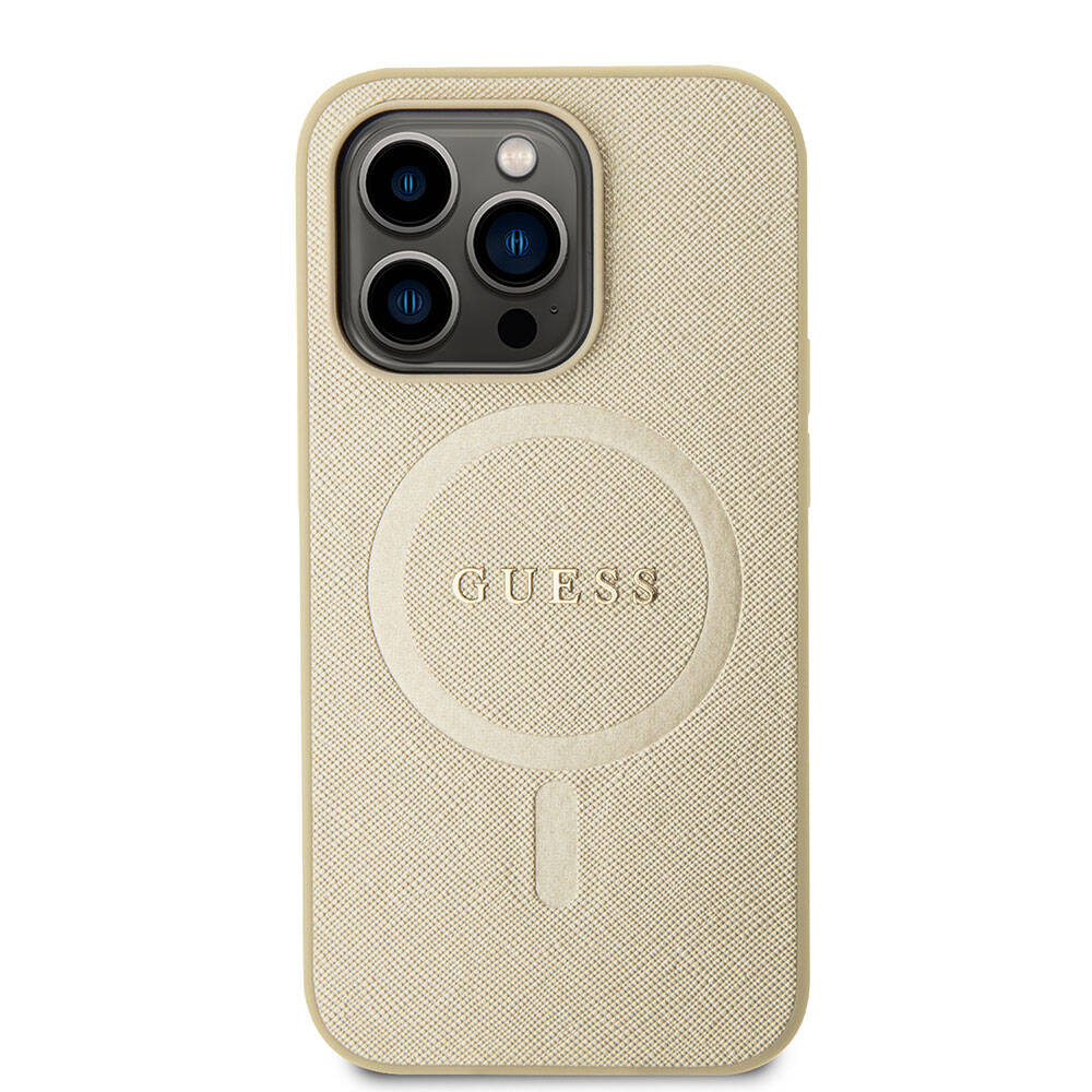 Custodia MagSafe per Apple iPhone 15 Pro, Guess, Saffiano, Beige