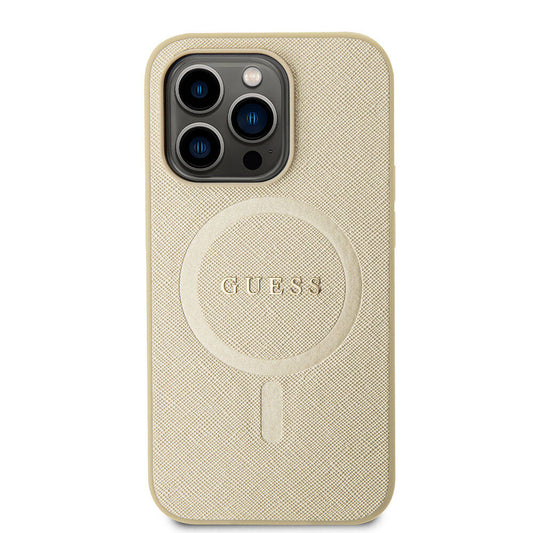 MagSafe Case for Apple iPhone 15 Pro, Guess, Saffiano, Beige
