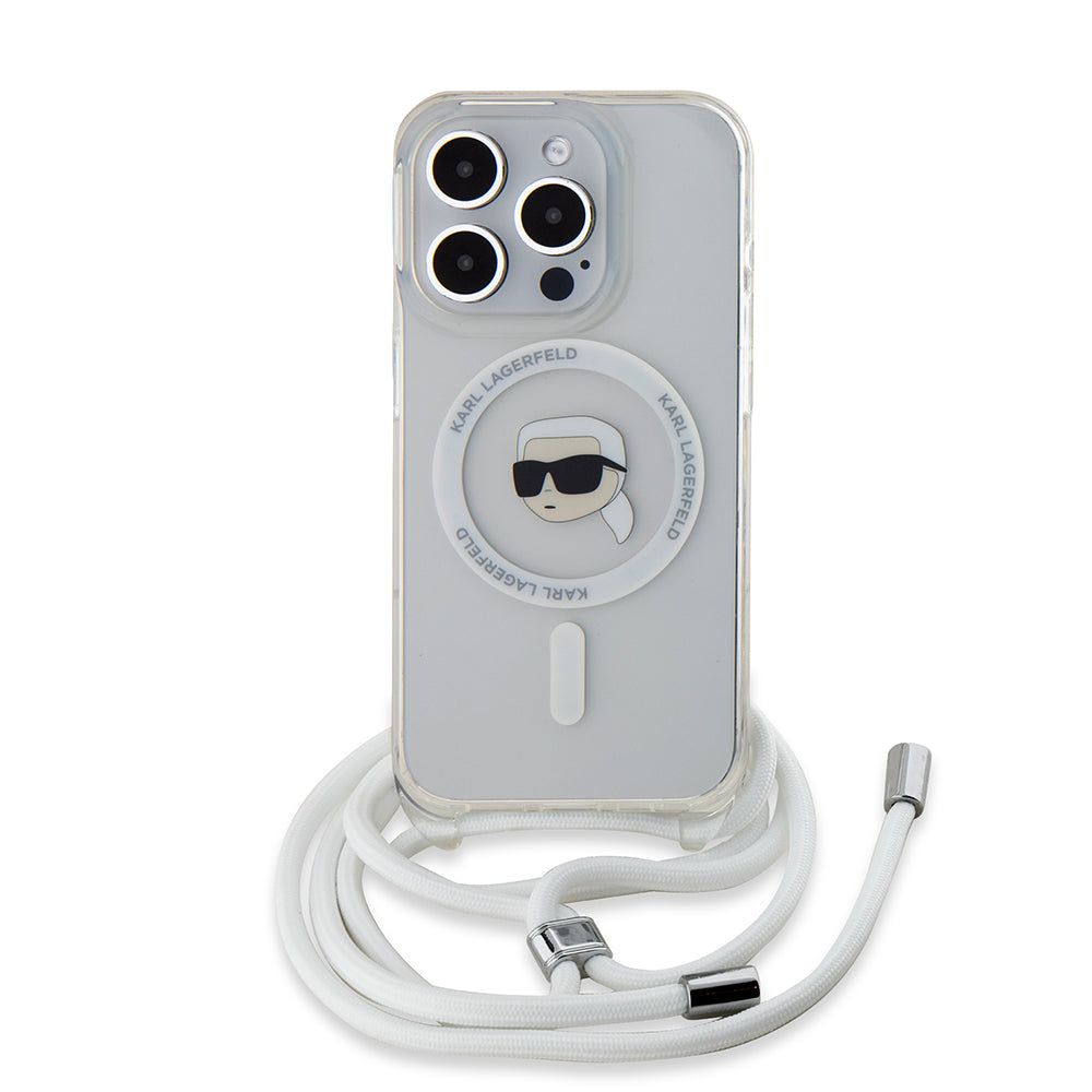 Custodia MagSafe per Apple iPhone 15 Pro, Karl Lagerfeld, IML Crossbody Karl's Head, Trasparente