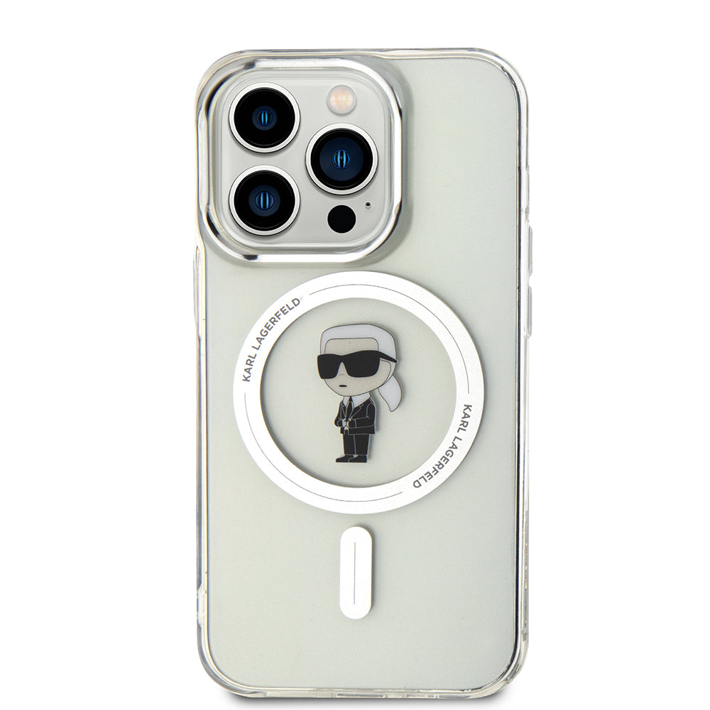 Custodia MagSafe per Apple iPhone 15 Pro, Karl Lagerfeld, IML Ikonik Karl, Trasparente