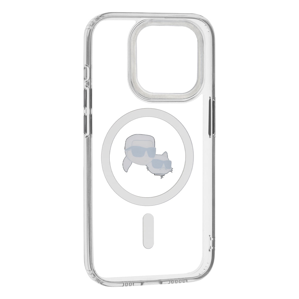 Custodia MagSafe per Apple iPhone 15 Pro, Karl Lagerfeld, IML Metal Karl & Choupette's Heads, Bianca