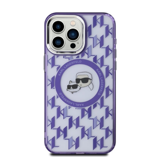 Custodia MagSafe per Apple iPhone 15 Pro, Karl Lagerfeld, IML Monogramma Karl & Choupette's Heads, Viola