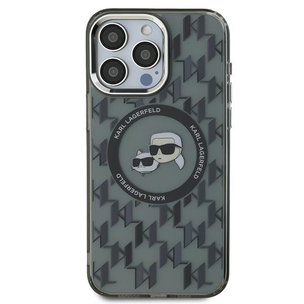 Custodia MagSafe per Apple iPhone 15 Pro, Karl Lagerfeld, IML Monogramma Karl & Choupette's Heads, Nera