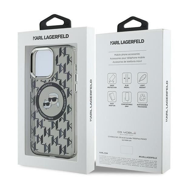 Custodia MagSafe per Apple iPhone 15 Pro, Karl Lagerfeld, IML Monogramma Karl & Choupette's Heads, Nera