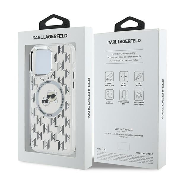 Custodia MagSafe per Apple iPhone 15 Pro, Karl Lagerfeld, IML Monogramma Karl & Choupette's Heads, Trasparente