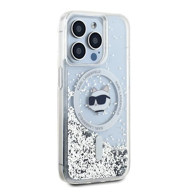 Custodia MagSafe per Apple iPhone 15 Pro, Karl Lagerfeld, Liquid Glitter Choupette Head, Trasparente