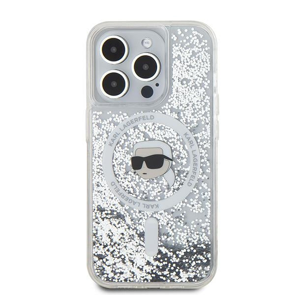 Custodia MagSafe per Apple iPhone 15 Pro, Karl Lagerfeld, Liquid Glitter Karl's Head, Trasparente