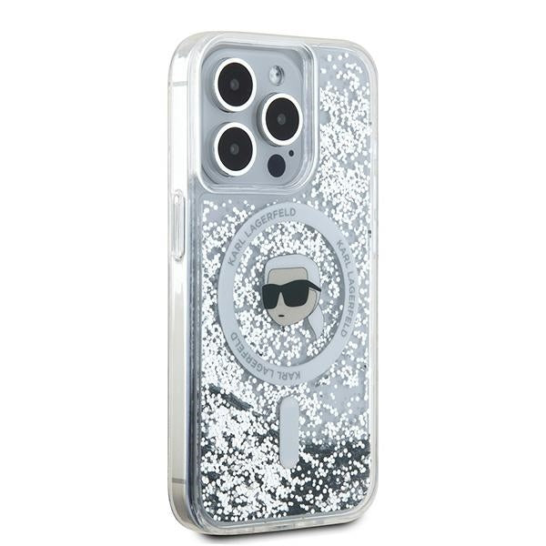 Custodia MagSafe per Apple iPhone 15 Pro, Karl Lagerfeld, Liquid Glitter Karl's Head, Trasparente
