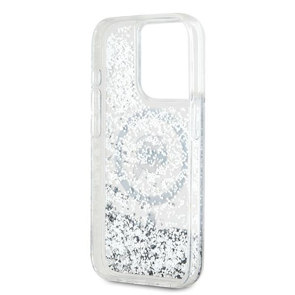 Custodia MagSafe per Apple iPhone 15 Pro, Karl Lagerfeld, Liquid Glitter Karl's Head, Trasparente
